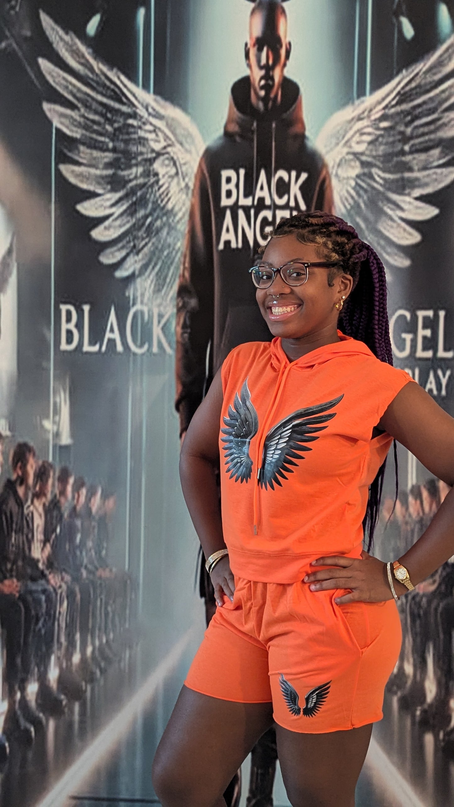 BLACK ANGEL WING LOGO WOMEN'S SHORT SET