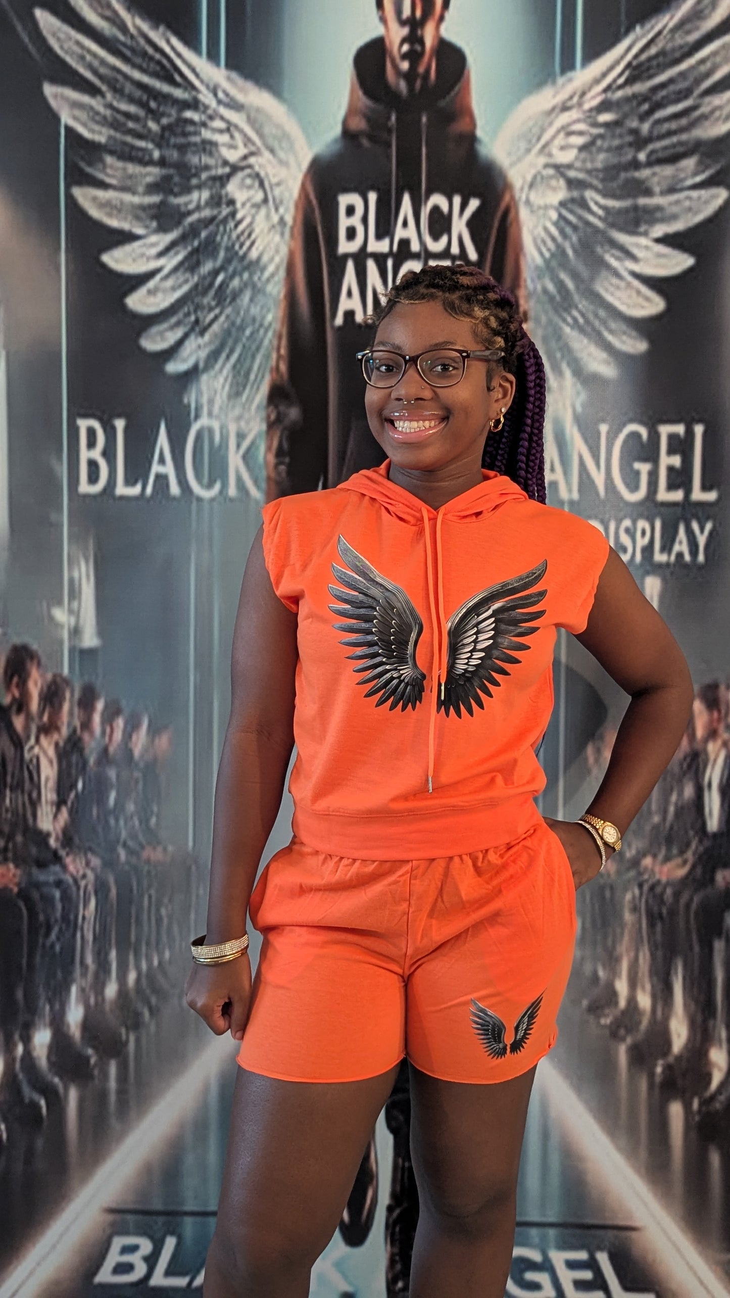 BLACK ANGEL WING LOGO WOMEN'S SHORT SET
