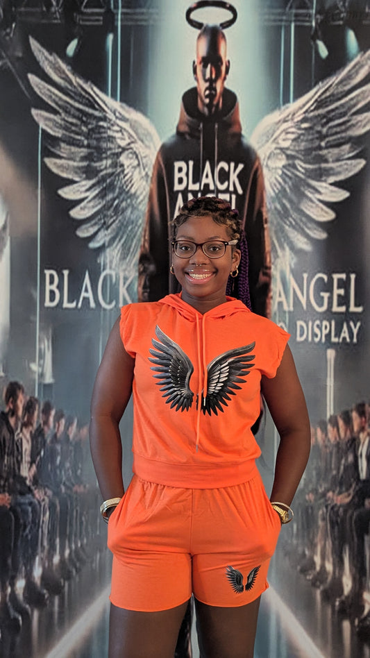 BLACK ANGEL WING LOGO WOMEN'S SHORT SET